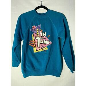 Vintage Hanes "In Tune" Graphic Print Blue Teal Crewneck Sweater Women's Small